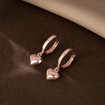 SLUYNZ Solid 925 Sterling Silver 8MM Fat Heart Hoop Earrings for Women Teens Sweet Love Hoop Earrings Huggie - color: C-Rose Gold Plated