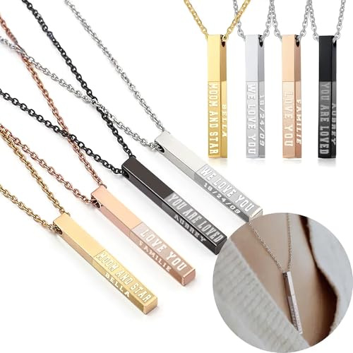 Personalized 3D Vertical Bar Necklace, Custom Necklace Engraved with Any Name Pendant Jewelry Mothers Day Gift - color: Black-Style 2
