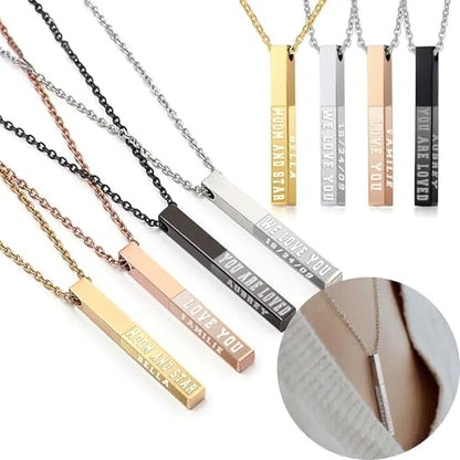 Personalized 3D Vertical Bar Necklace, Custom Necklace Engraved with Any Name Pendant Jewelry Mothers Day Gift - color: Black-Style 2