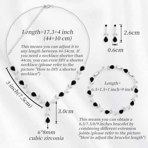 GZWHD Wedding Jewelry Sets for Bride Bridesmaid Women Cubic Zirconia Necklace Earrings Bracelet Set Gift for Mother Friend Wife Daughter Sister Party Prom Jewelry - color: Black