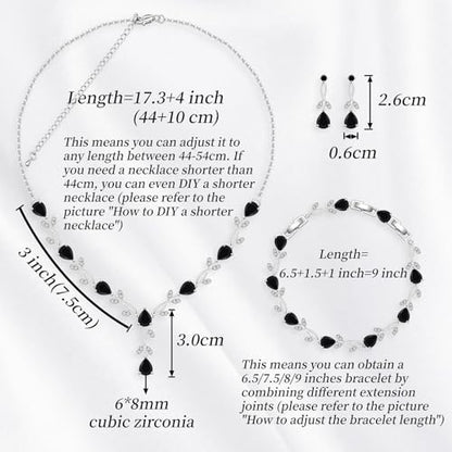 GZWHD Wedding Jewelry Sets for Bride Bridesmaid Women Cubic Zirconia Necklace Earrings Bracelet Set Gift for Mother Friend Wife Daughter Sister Party Prom Jewelry - color: Black
