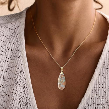 Suyi Stone Necklace for Women Teardrop Colorful Pendant Necklaces - color: Camel Gold