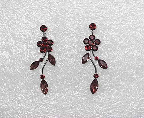 Faship Gorgeous Rhinestone Crystal Floral Necklace Earrings Set - color: Burgundy