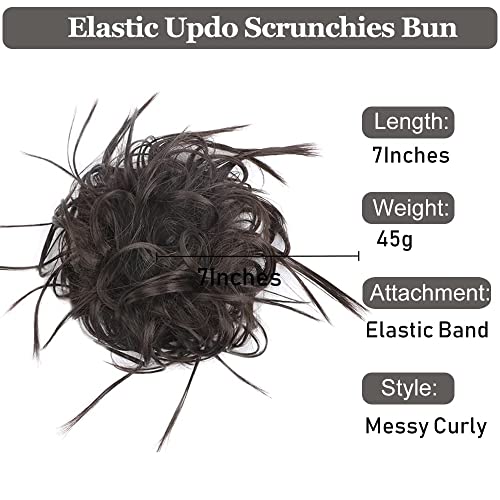 HMD Tousled Updo Messy Bun Hair Piece for Women Synthetic Hair Extension | Messy Bun Hair Piece with Elastic Scrunchie Synthetic Tousled Updos Ponytail Hairstyles for Daily Wear - color: Brown Black