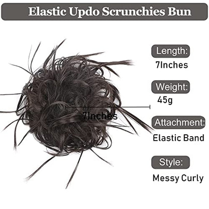 HMD Tousled Updo Messy Bun Hair Piece for Women Synthetic Hair Extension | Messy Bun Hair Piece with Elastic Scrunchie Synthetic Tousled Updos Ponytail Hairstyles for Daily Wear - color: Brown Black