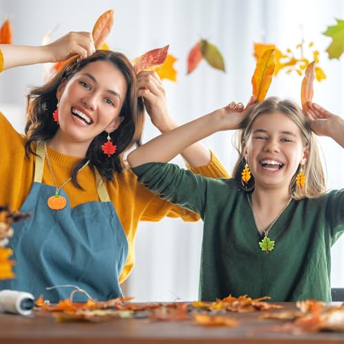 64 Pcs Fall Resin Charms Maple Leaf Pumpkin Acorn Autumn Pendant | 7 Styles, Flatback, Fall Charms for Jewelry Making, Thanksgiving Bracelet Necklace Earrings DIY Crafts Supplies - style: Fall Style