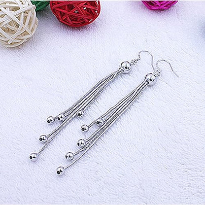 925 Sterling Silver Dangle Earrings with Charms Heart, Water drop, Moon, Star Long Drop Earring for Women Jewelry Gifts Hypoallergenic - color: beads tassel
