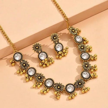 Frodete Indian Jewelry Sets for Women Traditional Bohemian Wedding Jewelry Set Indian Dresses for Women Oxidized Ethnic Party Prom Wear - color: A4:silver indian necklace earring sets