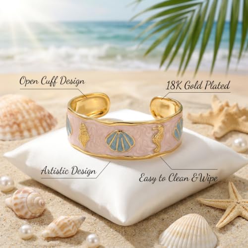 18K Gold Plated White Enamel Cuff Bracelet for Women - color: ocean