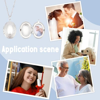 UNICRAFTALE 2 Sets Stainless Steel Locket Pendants Photo Frame Charms Oval Locket Necklace Picture Locket Charm Photo Memory Necklace Chain Amulet Memory Pendant Necklace for Women Men Jewelry Making