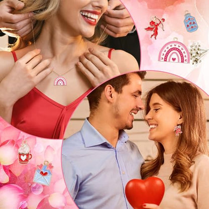MARFOREVER 40 Pcs/20 Pairs Valentines Charms for Jewelry Making Heart Charm | Gold Enamel Red Pink Romantic Love Charm, Heart Charms Pendant, for Valentine's Day Bracelet Necklace Earrings Jewelry Making - style: Valentines