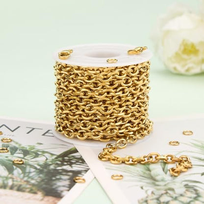 UMAOKANG Gold Cable Chain for Jewelry Making Stainless Steel Bulk Chains | 5 Meters Permanent Jewelry Chains Diamond Cut PVD Gold Plating Link Chain on Spool with Jump Rings Lobster Clasps - color: 1.6 Gold Cable