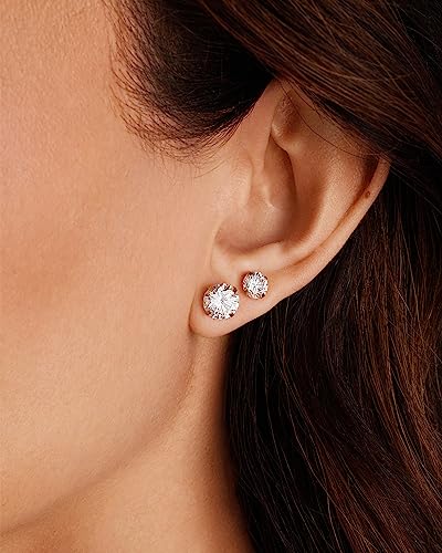 PAVOI Waterproof Stud Earrings for Women, 14K Gold Plated CZ Set of 5 | Hearts and Arrows Cubic Zirconia, Hypoallergenic Earrings, Earrings for Men and Women, Everyday Studs - style: Yellow Gold