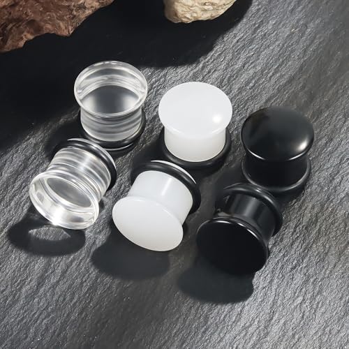 8G-12mm Acrylic Single Flare Ear Gauges Plugs and Tunnels mushroom shaped with O-Ring Gauges Expander Stretcher for Women Men Clear Black Opalite - color: 00G (10mm)