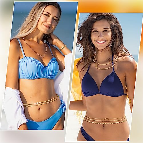 Lenwen 10 Pcs Summer Beach Belly Chain Adjustable Waist Multi Layered Chain Waist Jewelry for Women Girls Multilayer Body - color: Gold, style: Cute Style