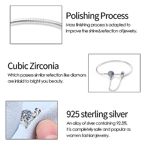 KUNSIR 925 Sterling Silver Snake Chain Bracelet with Safety Chain Charm Bracelets for Women Teen - style: KJB017