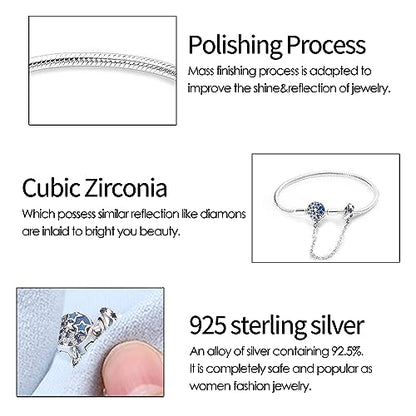 KUNSIR 925 Sterling Silver Snake Chain Bracelet with Safety Chain Charm Bracelets for Women Teen - style: KJB017