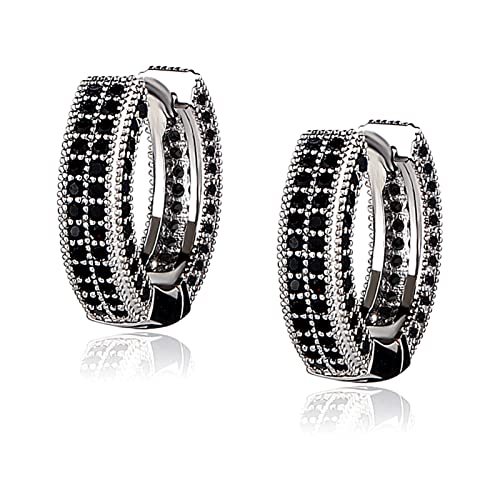 Iced Out Hoop Earrings Cubic Zirconia Huggie Cartilage Cuff Hypoallergenic 14K Gold Plated Luxury Fashion Round Circle Earrings For Men Women - color: 02 SilverBlack
