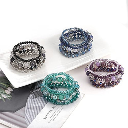 Noessla Beaded Boho Stretch Bracelet Colorful Stackable Crystal Beads Bracelets Trendy Costume Jewelry Mothers Day Gifts for Women - color: 21-Blue