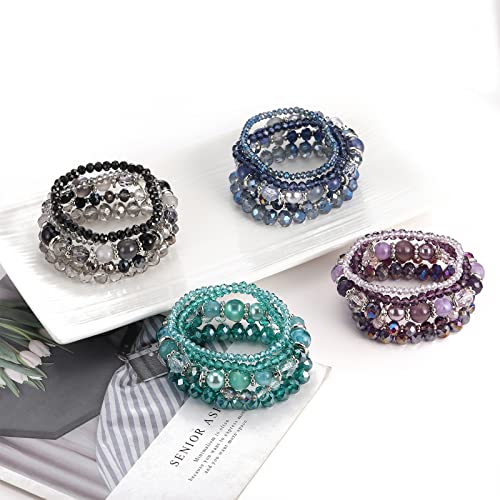 Noessla Beaded Boho Stretch Bracelet Colorful Stackable Crystal Beads Bracelets Trendy Costume Jewelry Mothers Day Gifts for Women - color: 21-Sea green