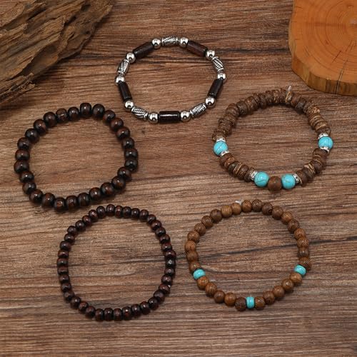 Wood Bead Necklace Africa Wooden Chain Statement Unisex Chunky Necklaces - color: 5 Wooden bracelet-blue