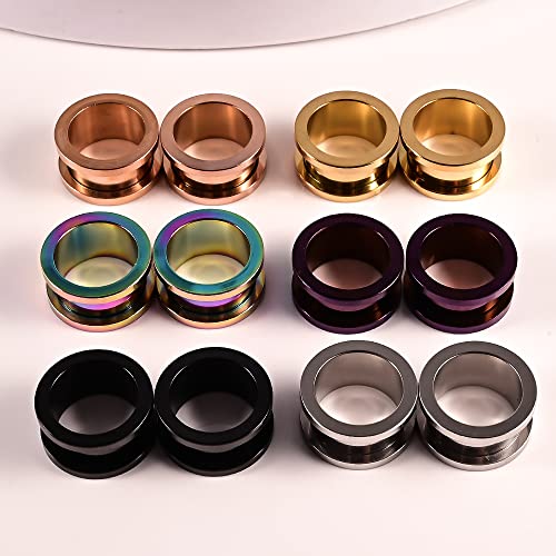 Set of 12 PCS 316L Stainless Steel Ear Plugs Large Gauges Stretching Screw Fit Tunnels Gauge 2g - 1 inch Ear Plugs Tunnels for Ears Expander Body Jewelry - color: 6 Pair, size: 8mm(0G)
