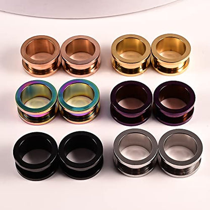 Set of 12 PCS 316L Stainless Steel Ear Plugs Large Gauges Stretching Screw Fit Tunnels Gauge 2g - 1 inch Ear Plugs Tunnels for Ears Expander Body Jewelry - color: 6 Pair, size: 14mm(9/16")