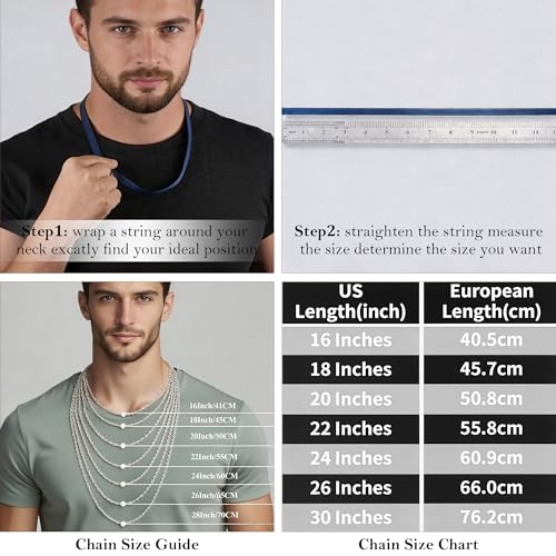Zocomi 3 PCS Chain Necklace for Men Women, Stainless Steel Cuban Link/Figaro/Herringbone Chains Set Jewelry Gifts, 16/18/20/22/24 Inches - color: Silver, size: 22 inch (55cm)Long Fit