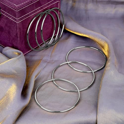 Linkidea Plus Size Bangle Bracelets Set for Women, Set of 6 Stainless Steel Extra Large Round Silver Bangles Fashion Accessories, 9.8 Inches (XXL)