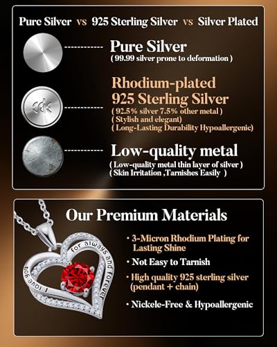 CDE S925 Silver Engraved Forever Love Heart Birthstone Necklaces for Women | 5A CZ,Hypoallergenic,Nickel-Free & Lead-Free Pendant,Anniversary Christmas Wedding Birthday Gift for Wife Girlfriend - color: 07-July, style: White Gold Plated