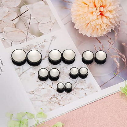 Qmcandy 2pcs 2G-1 inch Stainless Steel Mother of Pearl or Opal Screw Ear Plugs Gauges Piercing - color: cat's eye, black 9/16"