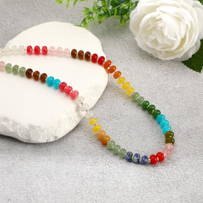 JULBEAR Boho Colorful Beaded Gemstone Choker Necklace for Women | Natural Stone Choker Necklace, Boho Beach Necklace, Rainbow Handmade Summer Stone Jewelry