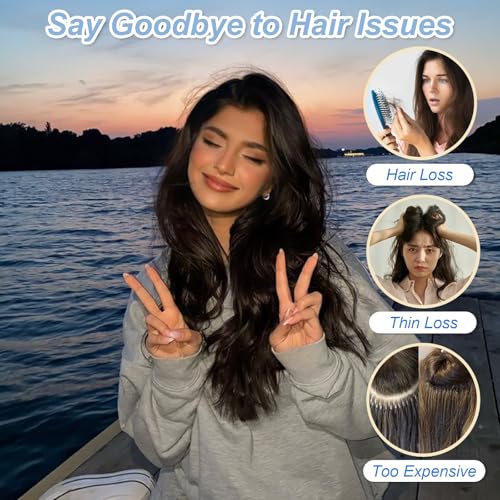 Natural Black Halo Hair Extensions 20 Inch Synthetic Hair for Women | Wavy Texture with Invisible Wire and 4 Secure Clips for Easy Daily Styling Party Wear and Added Length - color: Black