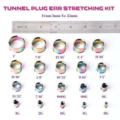2Pcs G23 Titanium Double Flared Earrings Internally Threaded Gauges for Ears Weights Eyelet Tunnel Plug Stretching Kit From 3mm to 25mm Women Men - color: Rainbow, size: 14mm-9/16"