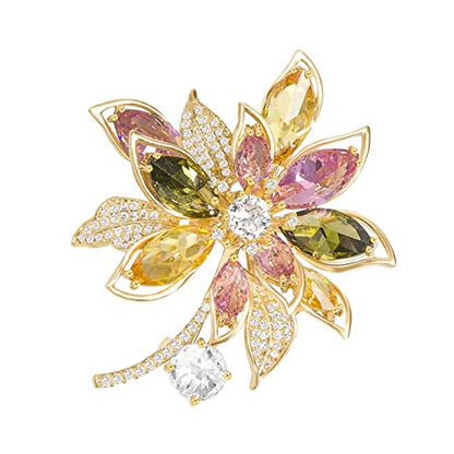 Brooches for Women, Shiny Cubic Zirconia Brooch Pins for Women Fashion Brooch Pin Broach Jewelry Gift - color: Luxury Flower