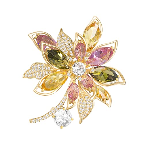 Brooches for Women, Shiny Cubic Zirconia Brooch Pins for Women Fashion Brooch Pin Broach Jewelry Gift - color: Luxury Flower