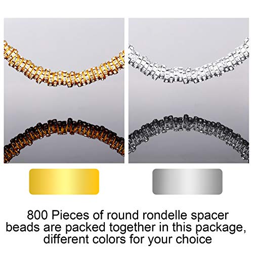 Hicarer 800 Pieces Round Rondelle Spacer Beads Crystal Rhinestone Loose Charm Beads for Jewelry Making(6 mm,Gold, Silver) - size: 6
