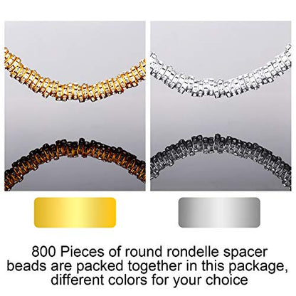 Hicarer 800 Pieces Round Rondelle Spacer Beads Crystal Rhinestone Loose Charm Beads for Jewelry Making(6 mm,Gold, Silver) - size: 6