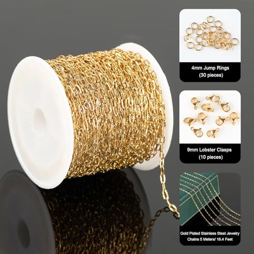UMAOKANG 10 Meters Stainless Steel Chains for Jewelry Making Dainty Gold Plated Embossed Cable Chains Necklace for Women Jewelry Supplies - color: Gold Sunflower