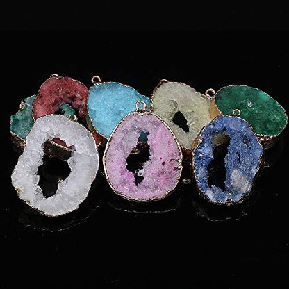 LE SKY natural stone pendant irregular druzy geode agate crystal gemstone charms for jewelry making DIY necklace charms 2 Pcs - color: light coffee