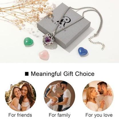Raicegs Heart Shaped Crystals and Healing Stones 7 Chakra Crystal Necklace 0.8 inch Heart Gemstones Natural Stones Necklaces for Women Spiritual Gift for Women Teen - style: 4PCS-A