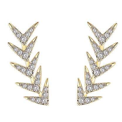 PAVOI 14K Gold Plated Cubic Zirconia Ear Crawler Earrings - Faux Diamond Ear Climber Fashion Earrings for Women - style: Arrow