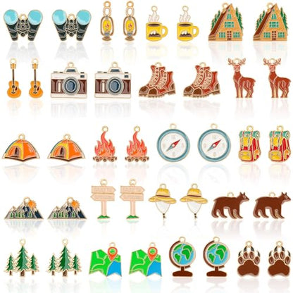 40 Pcs/20 Pairs Camping Charms for Jewelry Making Gift | Outdoor Travel Theme Enamel Charms, Adventure Pendants, Necklace Bracelet Keychain DIY Crafts, Camping Party Supplies - style: Camping