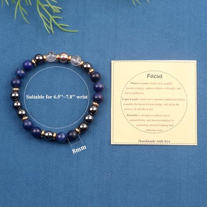 KSQS Healing Stone Bead Bracelet for Women, Natural Gemstones Balance Protection Bracelet, Spiritual Crystal Beads Bracelet Anxiety Relief with Meaning Card - color: Focus