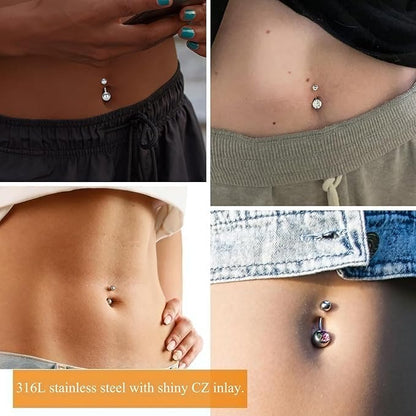 D.Bella 14G Stainless Steel Belly Button Rings 10mm 3/8" Barbell Belly Navel Rings Piercing for Women - style: Style B