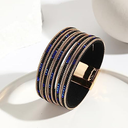 Long tiantian Boho Western Bracelets for Women Leather Wrap Bracelets Turquoise Bracelet Western Jewelry Country Concert Outfits - color: teen girl stuff(blue)