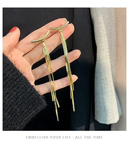 Gold Long Dangle Drop Earrings for Woman,Punk Sleek Metal Chain Tassel Earrings 70s/80s Disco Outfits Accessories Jewelry - color: 3:Gold