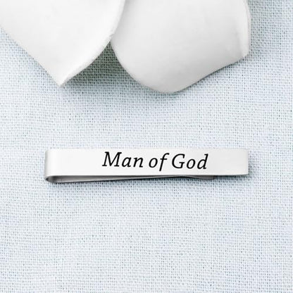 LQRI Man Of God Tie Clip Father's Day Baptism Religious Accessories Godfather Christian Gifts Pastor's Appreciation Gifts