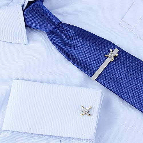 HAWSON Metal Cufflinks and Tie Clip Set for Men Novelty Cuff Links and Tie Bar Gifts for Wedding Level,Football, Musical Symbols Designs - color: Golf + Golf Club