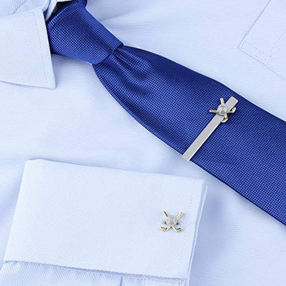 HAWSON Metal Cufflinks and Tie Clip Set for Men Novelty Cuff Links and Tie Bar Gifts for Wedding Level,Football, Musical Symbols Designs - color: Golf + Golf Club